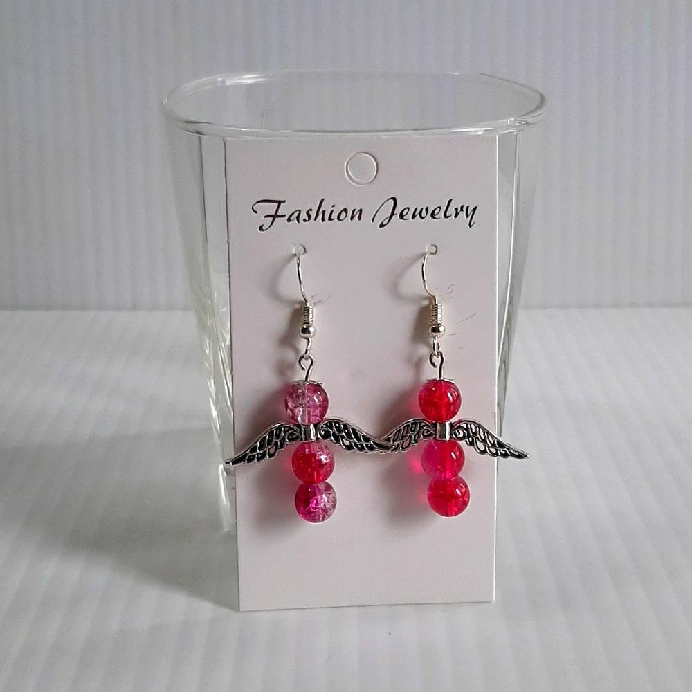 Hand Crafted Earrings Pierced Angel Red Crackle